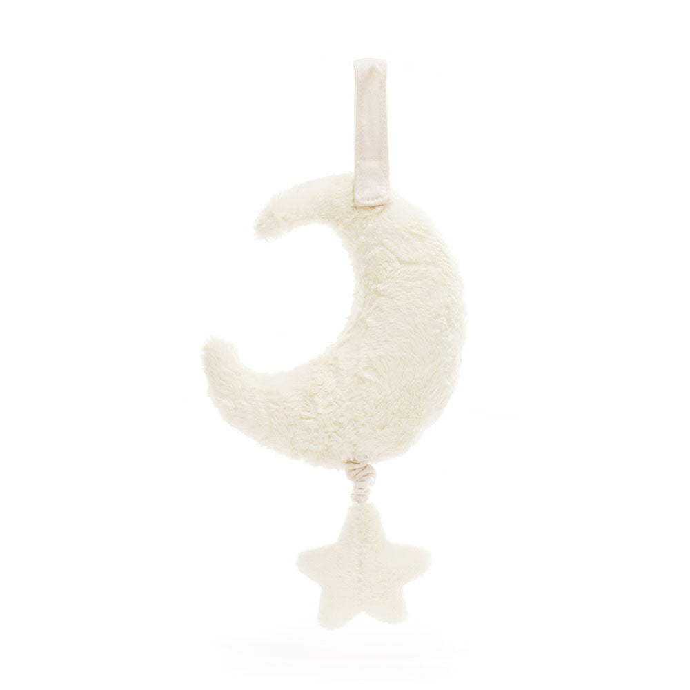 A Jellycat Amuseables Moon Musical Pull from Jellycat, perfect as a baby crib attachment.