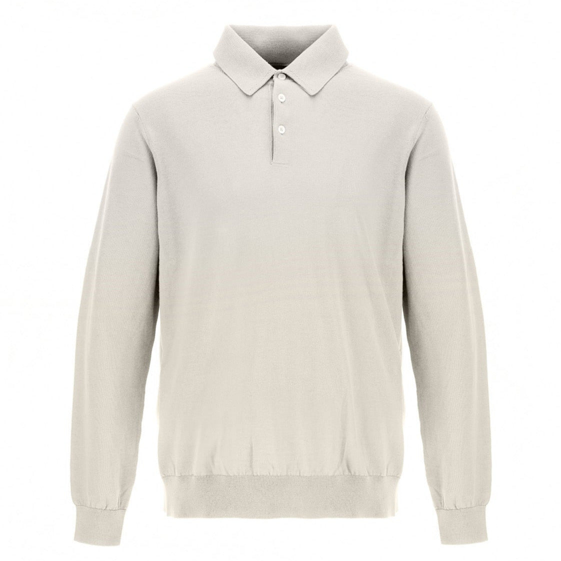 The Herno Cotton Silk LS Polo, in light gray, features a collar and logo-branded button placket, set against a white background.