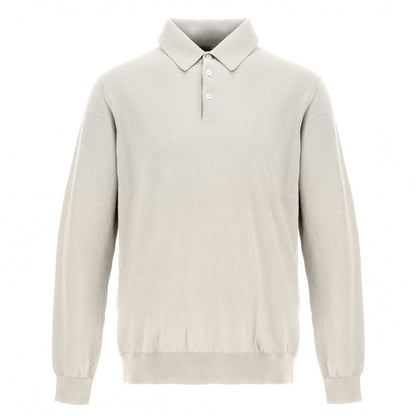 The Herno Cotton Silk LS Polo, in light gray, features a collar and logo-branded button placket, set against a white background.