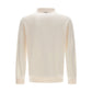 The Herno Cotton Silk LS Polo is a beige long-sleeve sweater with a simple collar and plain design, crafted from luxurious materials.