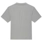 Back view of the Jacquard Short Sleeve Relaxed Shirt by Frame, a menswear-inspired, light gray textured cotton shirt with short sleeves, collar, and center seam detail.