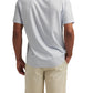 Rear view of a person wearing a Champers Performance Poplin Short Shirt by Peter Millar and beige shorts against a white background. The light blue shirt offers UPF 50+ sun protection, ideal for sunny adventures.
