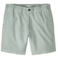 The Peter Millar Crown Weekend Short for men, shown in light green on a white background, features an elasticized waist, button closure, two front pockets, and is crafted from soft stretch-cotton fabric.