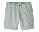 The Peter Millar Crown Weekend Short for men, shown in light green on a white background, features an elasticized waist, button closure, two front pockets, and is crafted from soft stretch-cotton fabric.