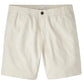 The Peter Millar Crown Weekend Short is a beige, knee-length stretch-cotton short with an elastic waist, button closure, and side pockets, shown on a white background.