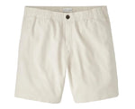 The Peter Millar Crown Weekend Short is a beige, knee-length stretch-cotton short with an elastic waist, button closure, and side pockets, shown on a white background.