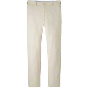 The Peter Millar Charlotte Performance Trouser is a pair of beige straight-leg trousers in stretch mélange fabric with a button and zip fly, shown front view on a plain white background.
