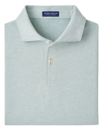 A light grey-green Peter Millar Albatross Cotton-Blend Piqué Polo, featuring a soft cotton-blend fabric, neatly folded with a collar and two visible buttons.
