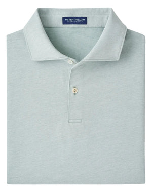 A light grey-green Peter Millar Albatross Cotton-Blend Piqué Polo, featuring a soft cotton-blend fabric, neatly folded with a collar and two visible buttons.