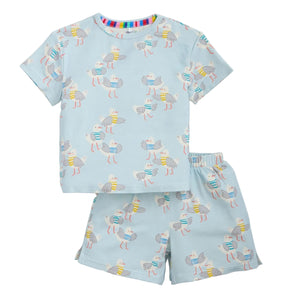Dress your little one in the Baby Boys’ and Boys’ Gulls Wanna Have Fun PJ Set from Magnetic Me—an adorable light blue short-sleeve pajama set with shorts, crafted from soft modal fabric. Featuring a playful print of cartoon birds in striped shirts and hats, this RightFit Magnetic Me PJ Set combines charming design with the comfort of magnetic closures for easy changing.