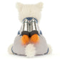 The Jellycat Munro Scottie Dog Space Outfit plush toy features silver jetpacks with orange flames, shown from the back on a white background—ideal for space-loving or synthpop fans.