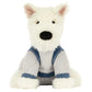 Meet the Jellycat Munro Scottie Dog Space Outfit—a plush toy dog with white fur, black nose, and black eyes, dressed for space adventures. Perfect for synthpop fans or anyone who dreams of a Scotspup among the stars!.
