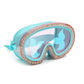 The Bling2o Sea Swim Mask by Bling2O is a turquoise snorkel mask with a playful mermaid tail design and a sparkling pink glitter border, providing crucial UV protection for your underwater adventures.