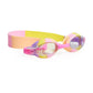 The Bling2O Kids' Tiny Girl Swim Goggles are multicolored toddler goggles with pink, yellow, and purple accents. Designed for comfortable waterplay, they feature clear anti-fog lenses and a wide silicone strap. Shown against a white background.