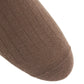 Close-up of the toe area of a brown Dapper Classics Mushroom Solid Ribbed Fine Merino Wool Sock (mid-calf, linked toe), men's dress socks made in North Carolina, shown against a white background.