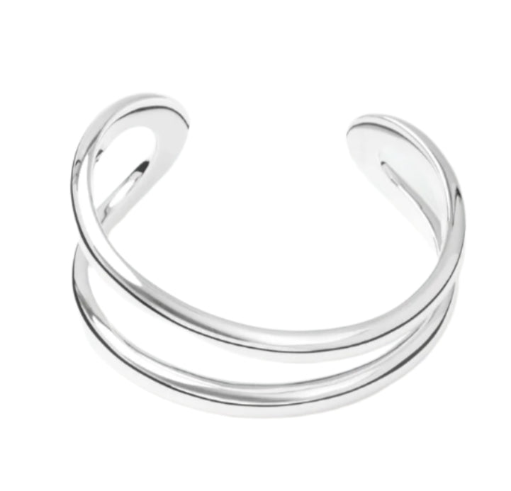 The Maggie Bracelet by Lie Studio is a 925 sterling silver open cuff with a double band design, shown on a white background.