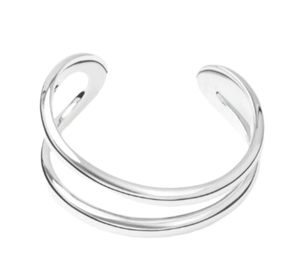 The Maggie Bracelet by Lie Studio is a 925 sterling silver open cuff with a double band design, shown on a white background.