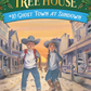 Cover of "Yoto Card: The Magic Tree House Collection 2" by Yoto features two adventurous children in cowboy hats in an old western town at sunset, embarking on a thrilling journey to support the Master Librarians.