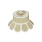 The Lorna Murray Manhattan Hat features a beige and white fabric design with a petal-like scalloped edge, echoing the elegant UPF 50+ sun hat silhouette, as seen from above on a plain white background.