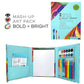 Introducing the Bright Stripes Mash-Up Art Pack Bold + Bright, a vibrant set with richly pigmented gel pens, watercolors, markers, and a fold-up art portfolio. Complete with a paper pad and techniques guide, it's perfect for art enthusiasts creating stunning masterpieces.