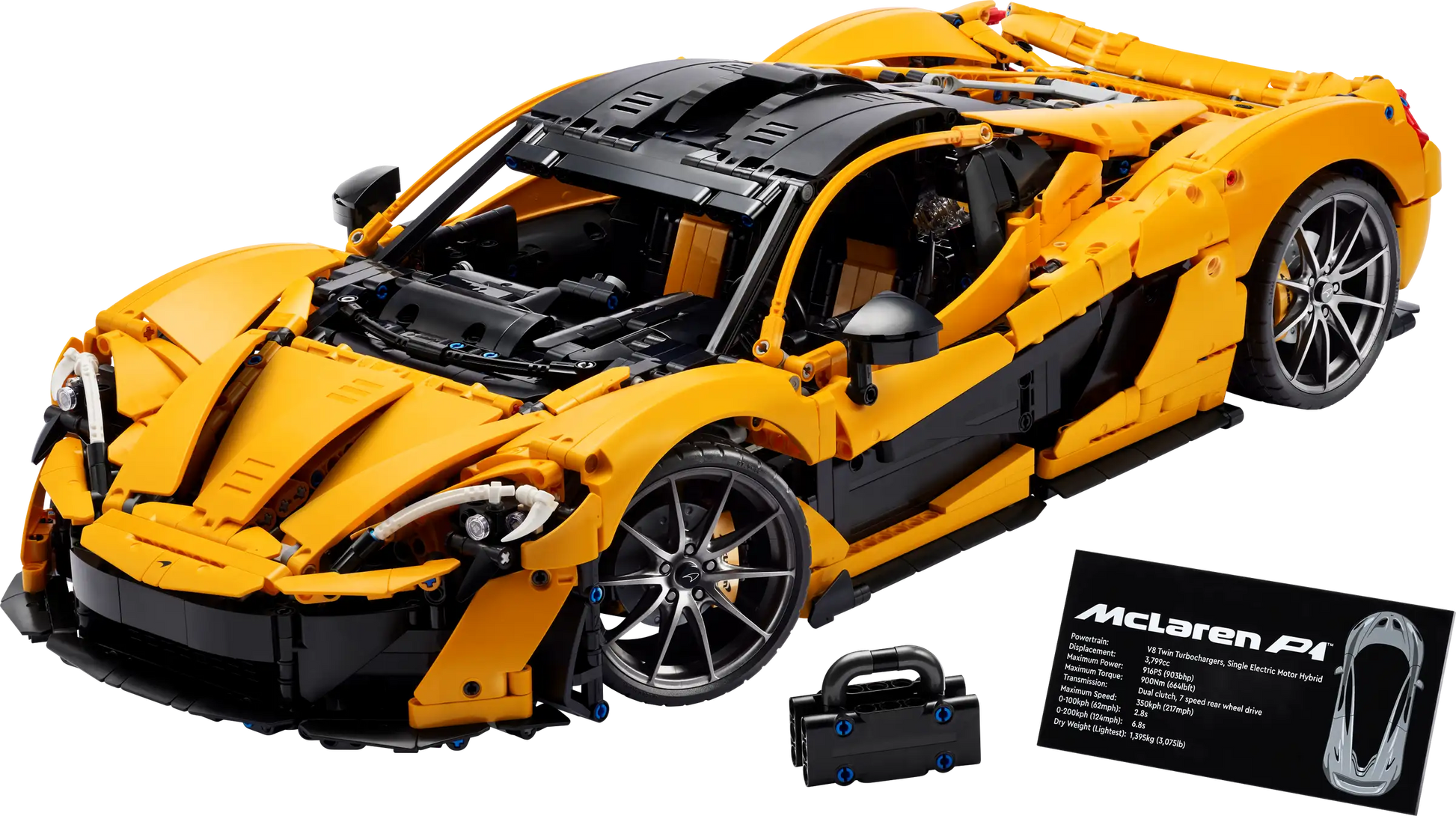 The LEGO® Technic™ McLaren P1™ Hypercar, by Legos - Toyhouse, is a 1:8 scale model with an open cockpit and detailed design. This orange sports car set features authentic accessories and a nameplate, perfect for enthusiasts.