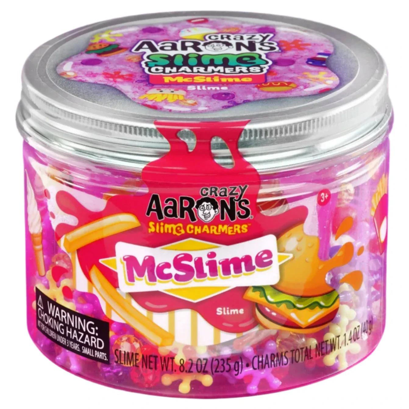 Crazy Aaron's Slime Charmers, from Crazy Aarons, offers an 8.2 oz clear jar filled with a DIY-themed slime featuring a colorful label adorned with food images and charms. It's an ideal choice for Slime Charmers eager to explore playful creativity.