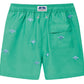 Love Brand Men's Manta Embroidered Swim Trunks with a back pocket and white starfish pattern, made from recycled polyester, displayed on a plain background.