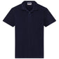 Love Brand & Co. Navy blue Powell terry polo shirt displayed against a plain background, featuring a collar, a three-button placket, and a small logo at the chest.