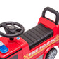 The Freddo Mercedes Antos Foot-To-Floor Fire Truck Ride-On is a red toddler ride-on featuring a black steering wheel and seat, with “FIRE FIGHTING” written on the side—perfect for little heroes who dream of driving their own fire truck!.