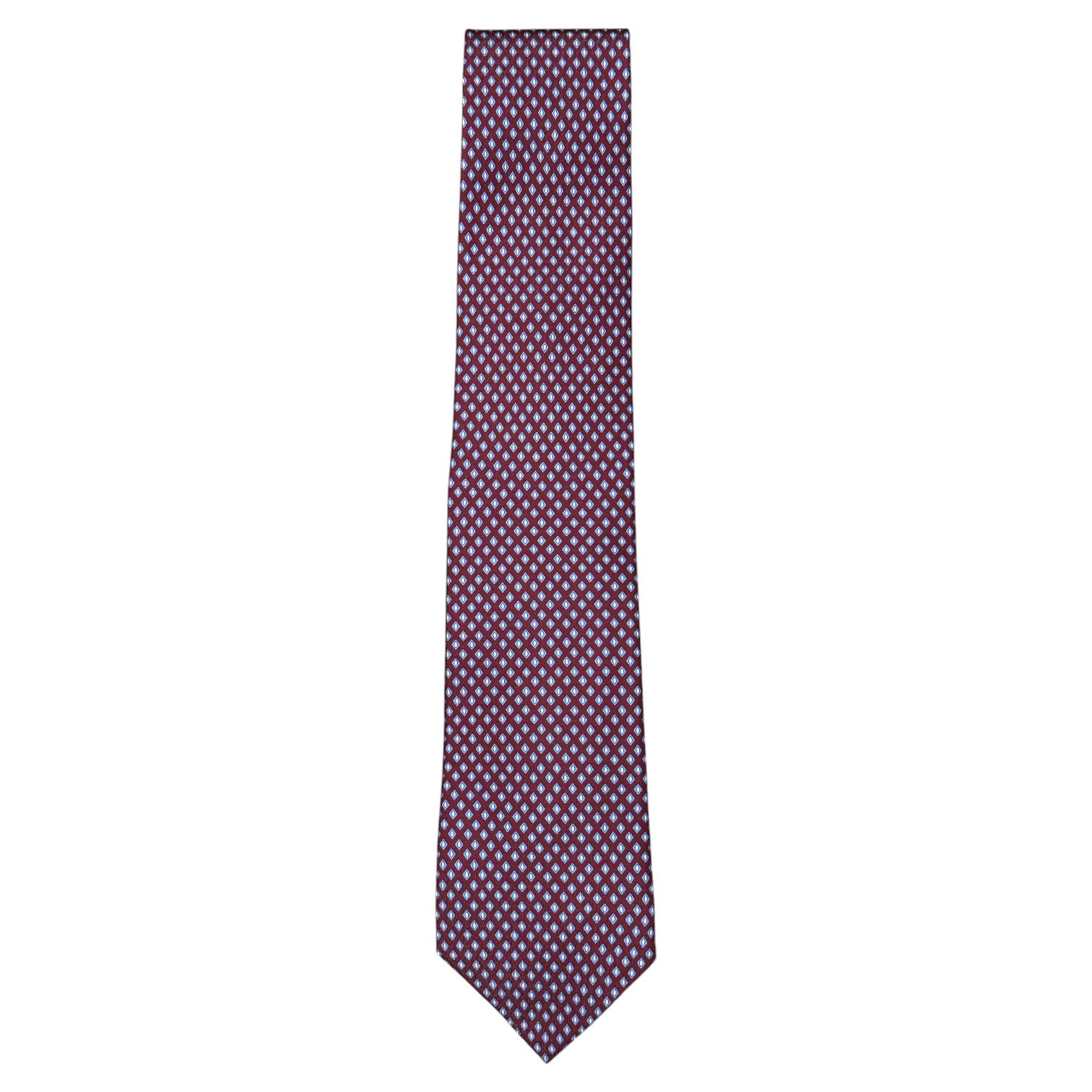 The Robert Jensen Micro Diamond Tie, a hand-stitched purple silk accessory featuring small white diamond patterns, is showcased flat on a white background—an elegant upgrade for any menswear collection.