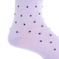 Close-up of a light purple Dapper Classics Dot Mid Calf Sock with small dark purple polka dots, highlighting the heel area. This sock is made from luxurious mercerized cotton, ensuring both comfort and durability. Made in the USA by Dapper Classics, it perfectly blends quality with style.