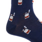 Close-up of the Dapper Classics Bourbon with Cigars Mid Calf Socks in navy and brown, made with mercerized cotton in the USA, featuring a repeating pattern of small drums and offering a comfortable fit at mid-calf.