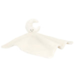 Here is the rewritten sentence using the given product data:

The Jellycat Amuseables Moon Soother by Jellycat is a soft, white baby blanket made from recycled fibers, featuring a crescent moon with a smiling face at the top. This adorable item makes an ideal gift for newborns.