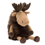 The Jellycat Merrick Moose by Jellycat is a wildlife gift that's irresistibly charming, showcasing soft shaggy fur, large antlers, and beige legs. It sits upright against a white background, eager to be your cuddly companion.