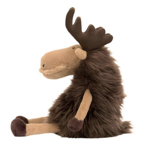 Say hello to the Jellycat Merrick Moose, an ideal wildlife gift! This plush moose toy boasts irresistibly soft shaggy fur, deep brown antlers, and sits comfortably in a relaxed pose.