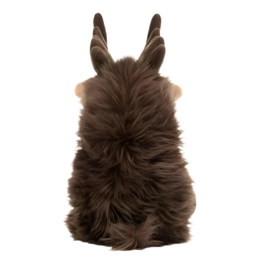 Back view of the Jellycat Merrick Moose featuring soft, fluffy fur and charming details, sitting against a white background. A perfect gift from Jellycat, sure to delight any animal enthusiast.