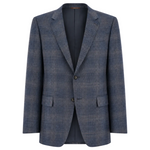 Canali Navy Plain Blazer in blue plaid featuring a two-button closure and two flap pockets.
