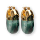 The Lizzie Fortunato Organic Mini Gold Hoops feature gold-tone metal tops paired with translucent green resin hoops.