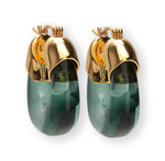 The Lizzie Fortunato Organic Mini Gold Hoops feature gold-tone metal tops paired with translucent green resin hoops.