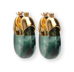 The Lizzie Fortunato Organic Mini Gold Hoops are a pair of gold-plated earrings featuring gold-toned metal tops and translucent green marbled lower sections, displayed against a white background.