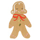 Meri Meri Gingerbread Napkins feature an illustration of a gingerbread person with a red bow, two gold heart-shaped buttons, closed eyes, and a smiling expression—ideal for adding festive charm to your Christmas party table.