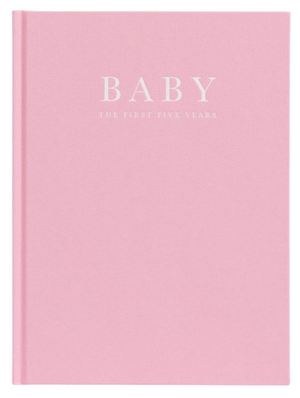 A Write To Me Baby Journal Birth to Five Years Pink with the word "baby" on it.