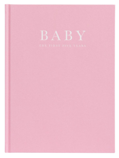 A Write To Me Baby Journal Birth to Five Years Pink with the word "baby" on it.