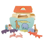 The Tender Leaf Little Noah's Ark by Tender Leaf Toys is a shape-sorting toy set that includes a wooden ark with detachable animal figures such as a giraffe, elephant, and alligator. It also features two human figures along with various smaller wooden animals for limitless imaginative play.