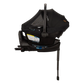 The Nuna Pipa Aire RX Carseat in black offers smart security features, a carry handle, mesh side window, safety labels, and an adjustable base with stability leg.