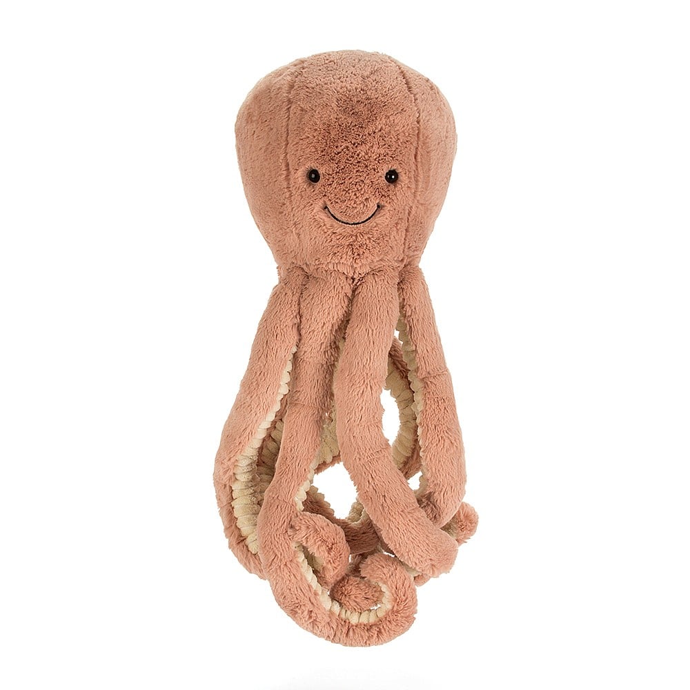 Pink octopus stuffed animals on a white background.