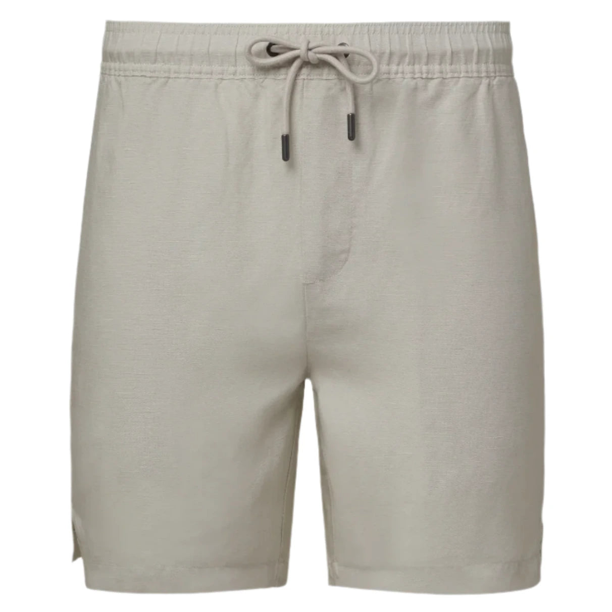 Onia's Air Linen Pull-On Short for men features a plain design in beige, crafted from a linen-tencel blend with an elastic waistband and drawstring closure for a comfortable, tailored fit.