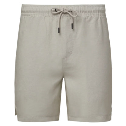 Onia's Air Linen Pull-On Short for men features a plain design in beige, crafted from a linen-tencel blend with an elastic waistband and drawstring closure for a comfortable, tailored fit.