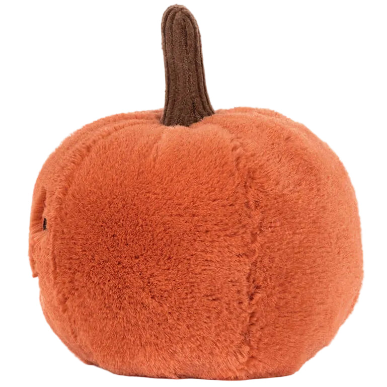 The Jellycat Ooky Jack O’ Lantern is a round, orange plush toy designed to look like a pumpkin with a brown stem on top. Its soft and fuzzy surface makes it an ideal companion for any Halloween party or Jack O’ Lantern display.