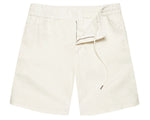 The Orlebar Brown Cornell Linen Short, made from Italian-woven linen with an elastic waistband, zip fly, and relaxed fit, is shown laid flat on a white background.